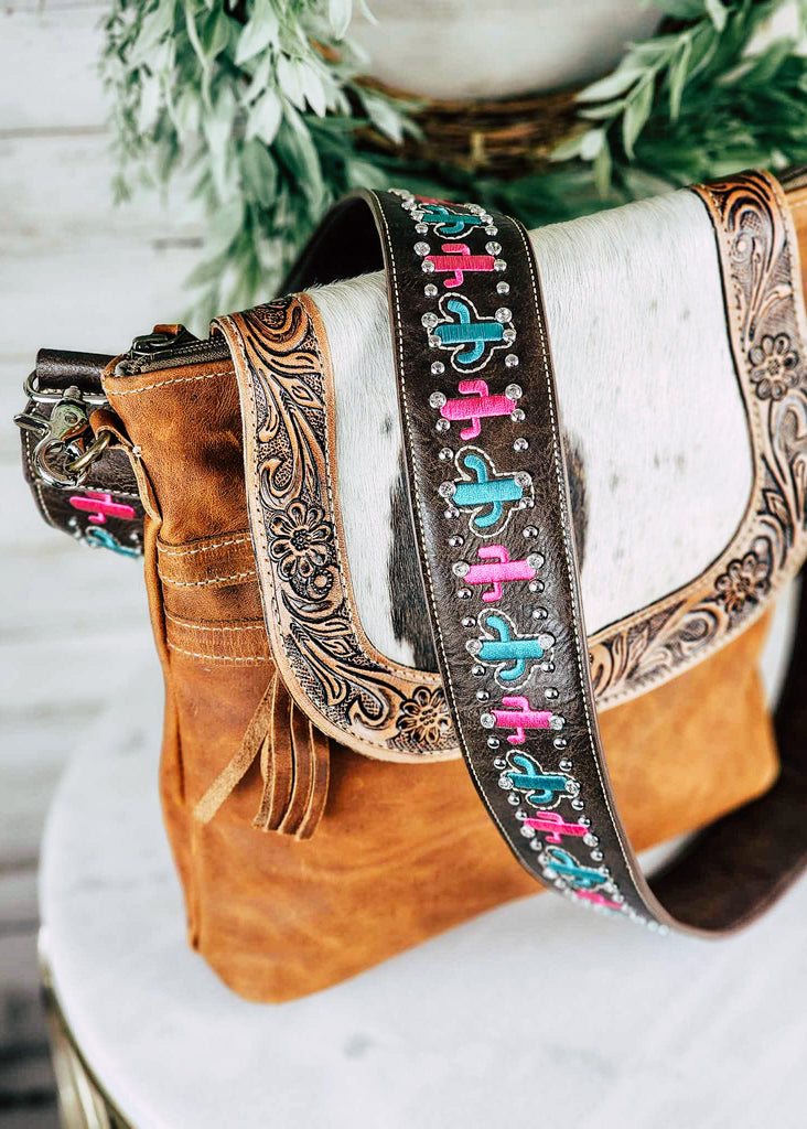 Pink & Turquoise Cactus Guitar Purse Strap