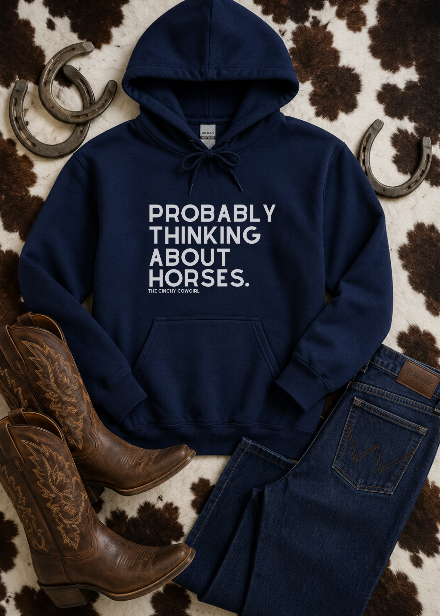 Probably Thinking About Horses Hoodie Graphic Hoodie The Cinchy Cowgirl - Print