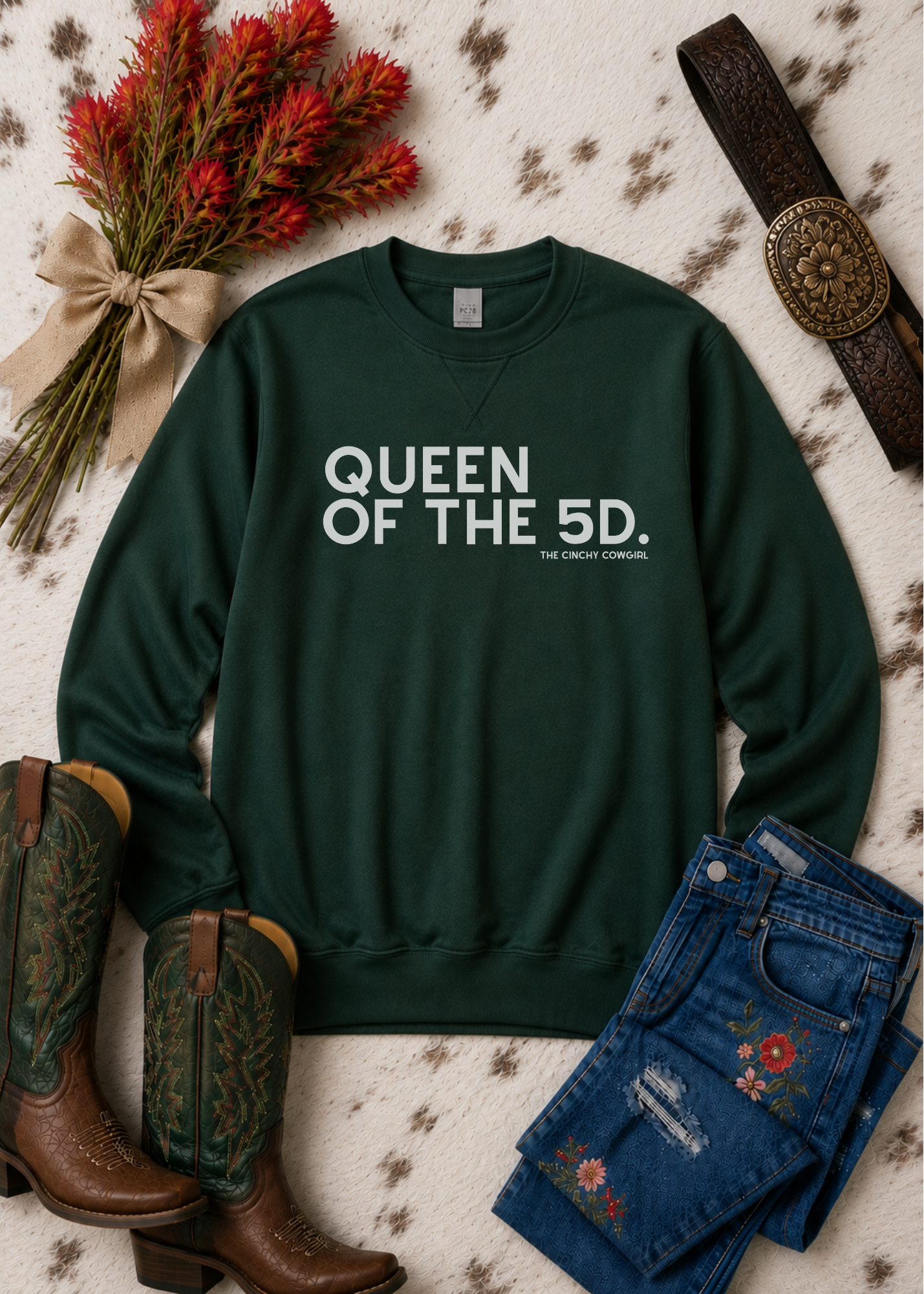 Queen Of The 5D Fleece Pullover Sweatshirt The Cinchy Cowgirl - Print