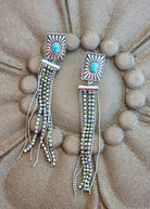 Concho Stone Tassel Stud Earrings Earrings Blue Tortoise