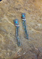 Concho Stone Tassel Stud Earrings Earrings Blue Tortoise