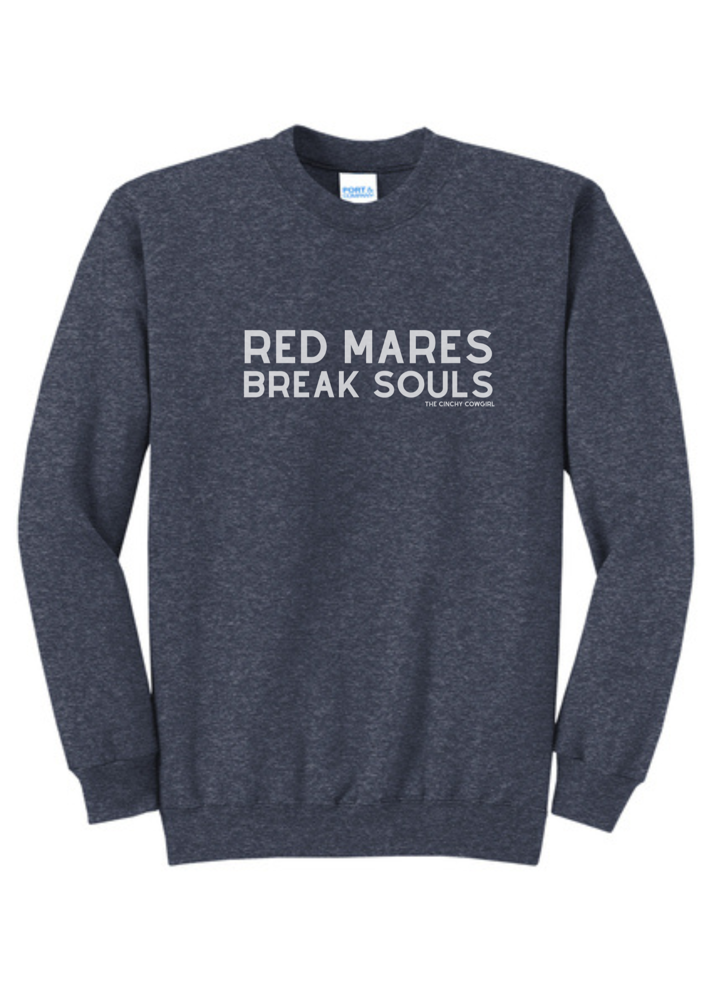 Red Mares Break Souls Pullover Graphic Pullover The Cinchy Cowgirl Small Heather Navy