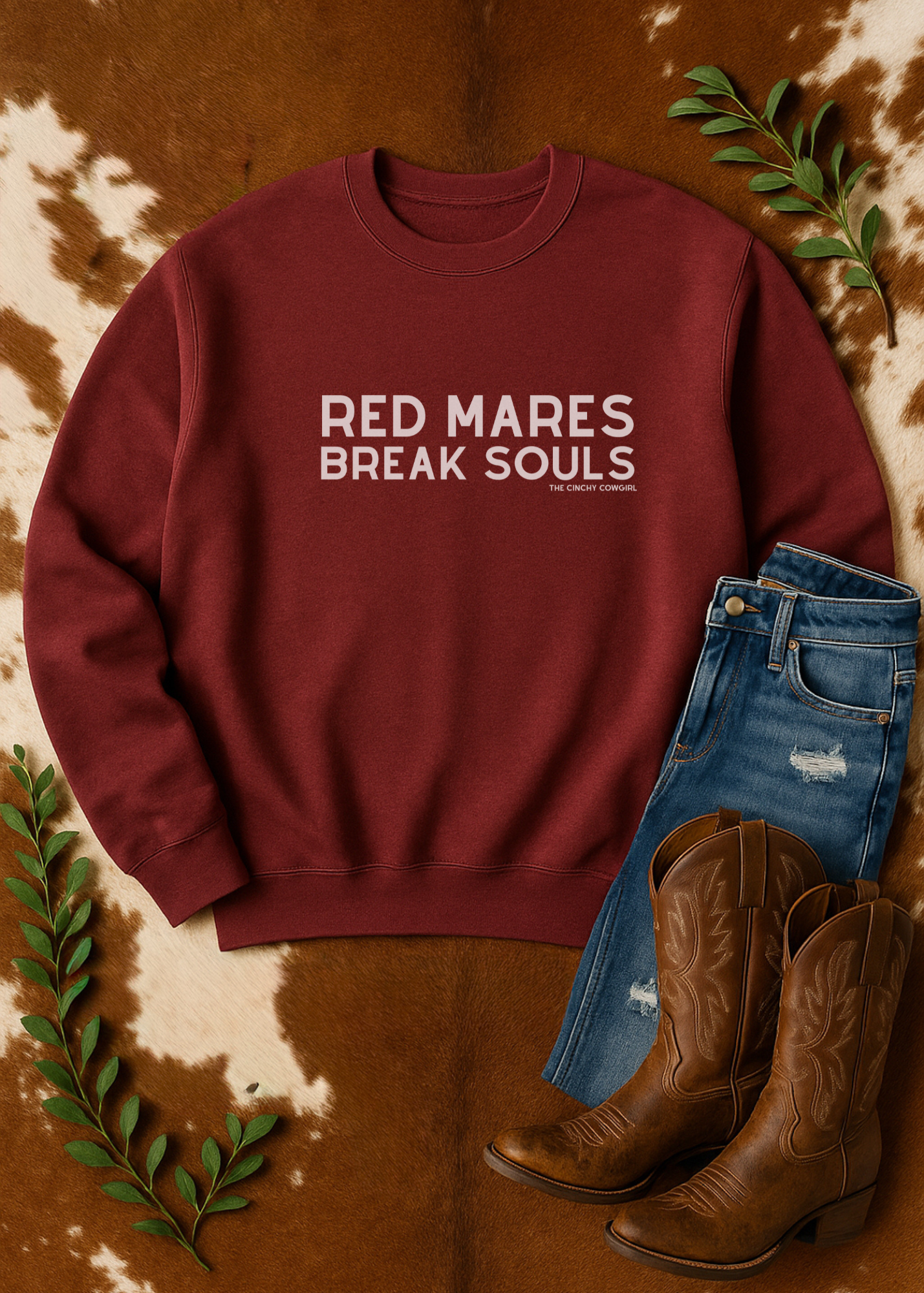 Red Mares Break Souls Pullover Sweatshirt The Cinchy Cowgirl - Print