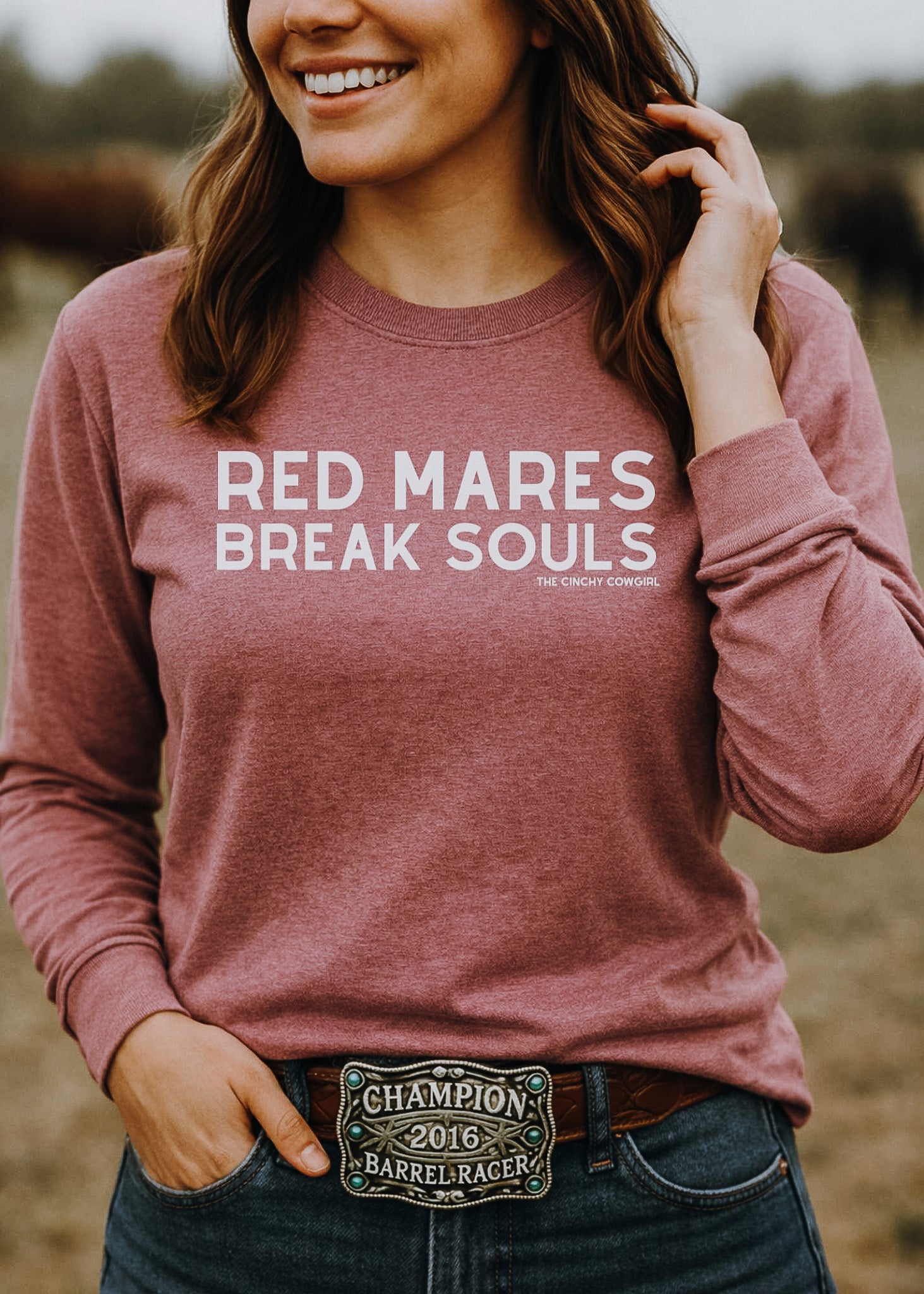 Red Mares Break Souls Long Sleeve Graphic Tee Long Sleeve Graphic Tee The Cinchy Cowgirl