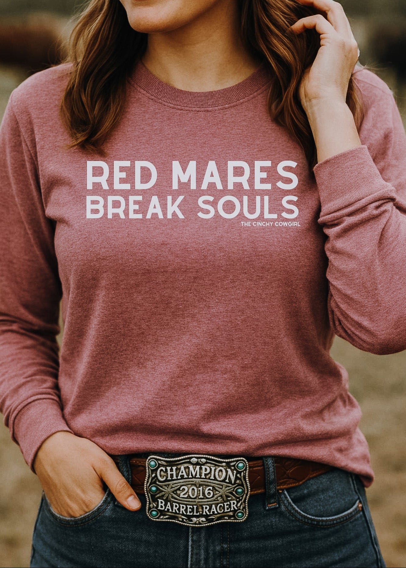 Red Mares Break Souls Long Sleeve Tee Long-sleeve The Cinchy Cowgirl - Print