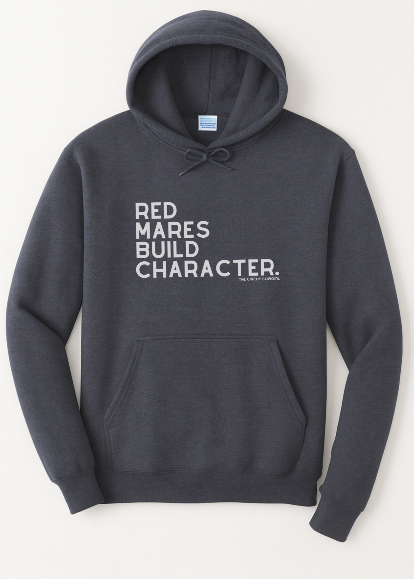 Red Mares Build Character Hoodie Graphic Hoodie The Cinchy Cowgirl Small Heather Navy