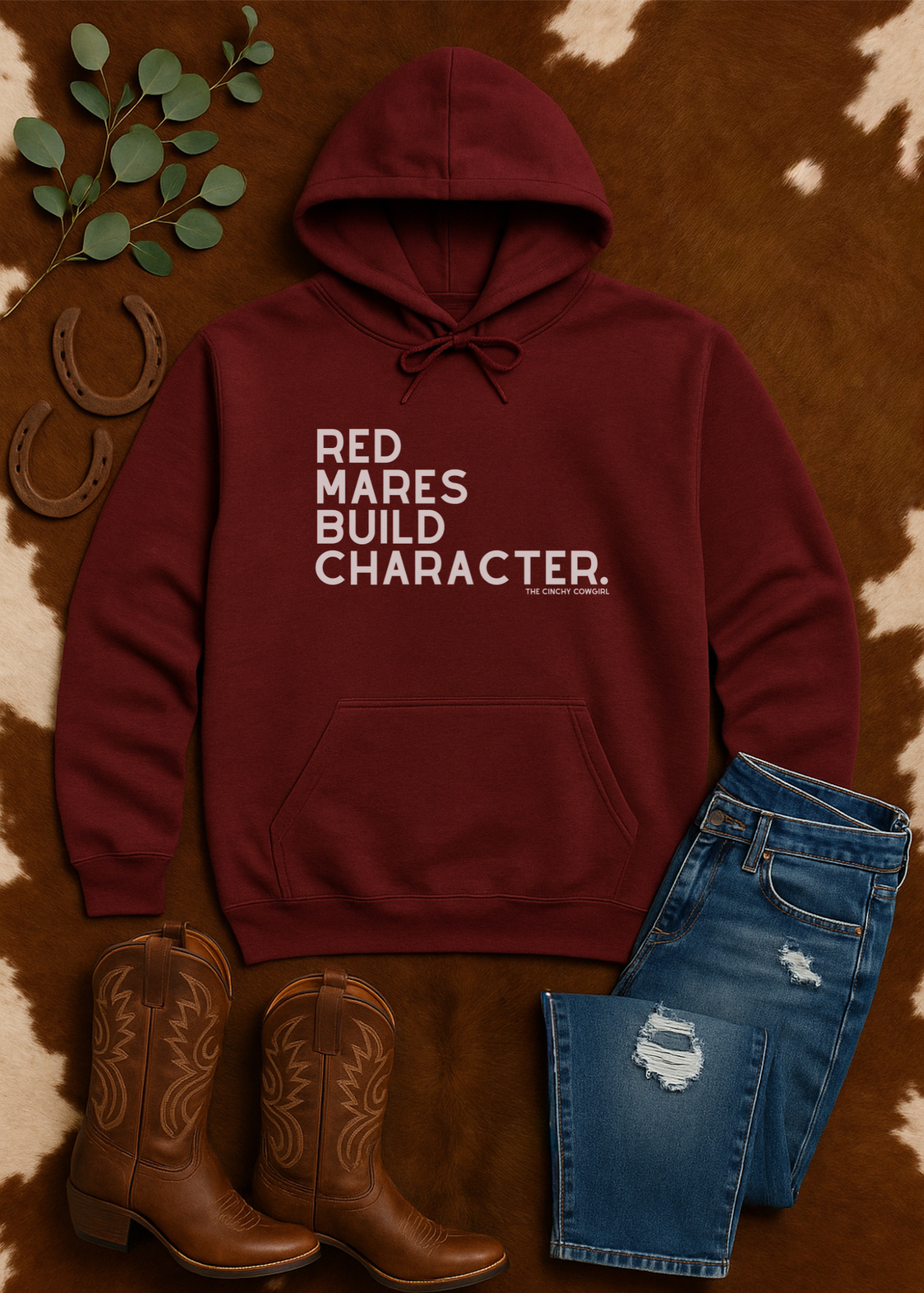 Red Mares Build Character Hoodie Hoodie The Cinchy Cowgirl - Print