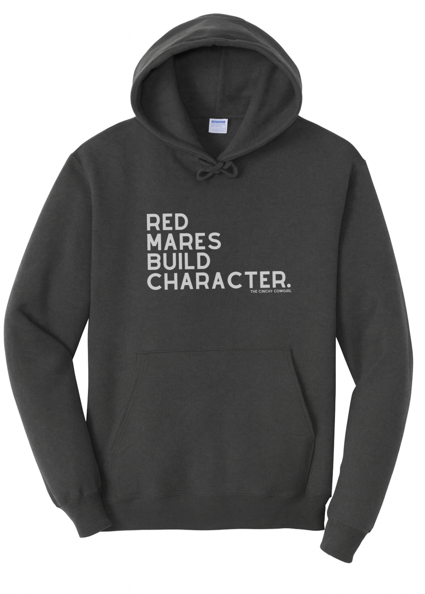 Red Mares Build Character Hoodie Graphic Hoodie The Cinchy Cowgirl Small Dark Heather Grey