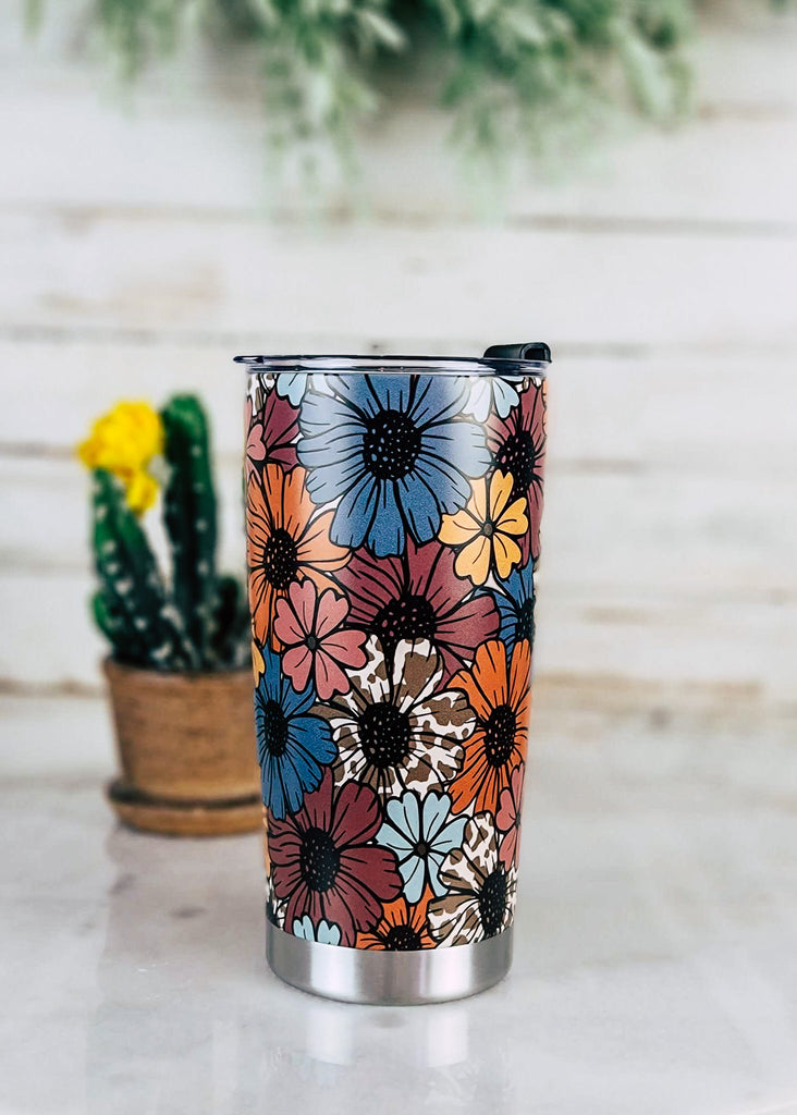 Retro Floral Cowhide Tumbler tumbler Yoycol 20OZ  