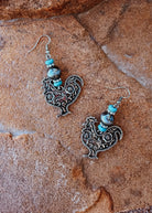 Rooster Dangle Earring Earrings Blue Tortoise
