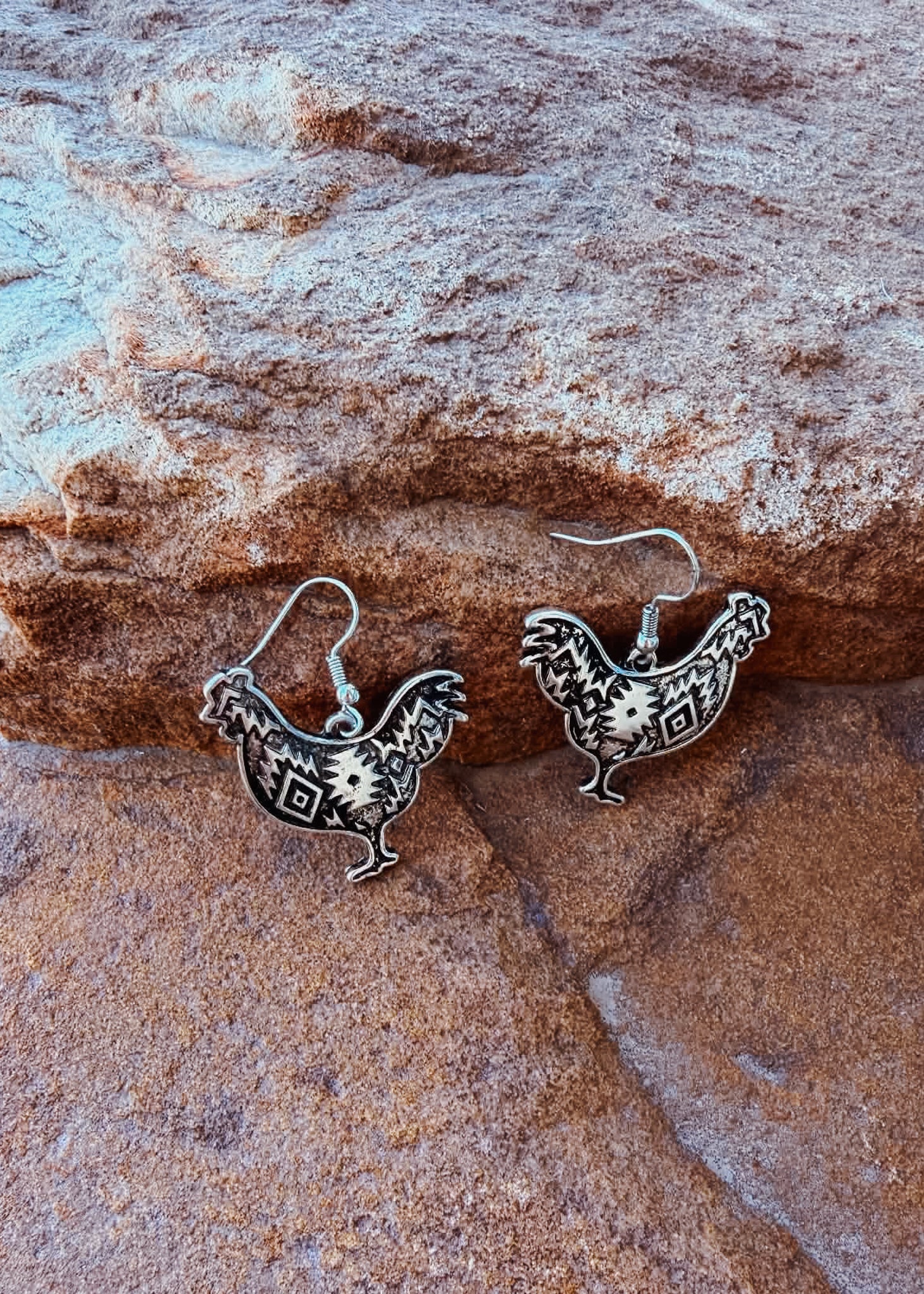 Rooster Dangle Earring Earrings Blue Tortoise