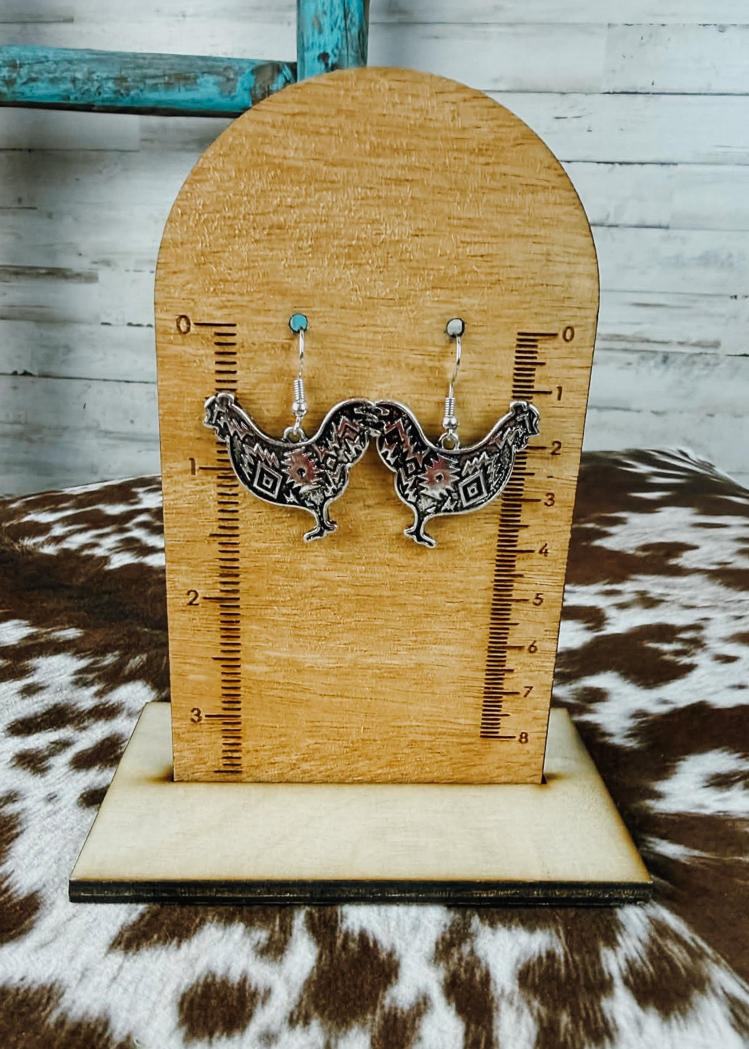 Rooster Dangle Earring Earrings Blue Tortoise