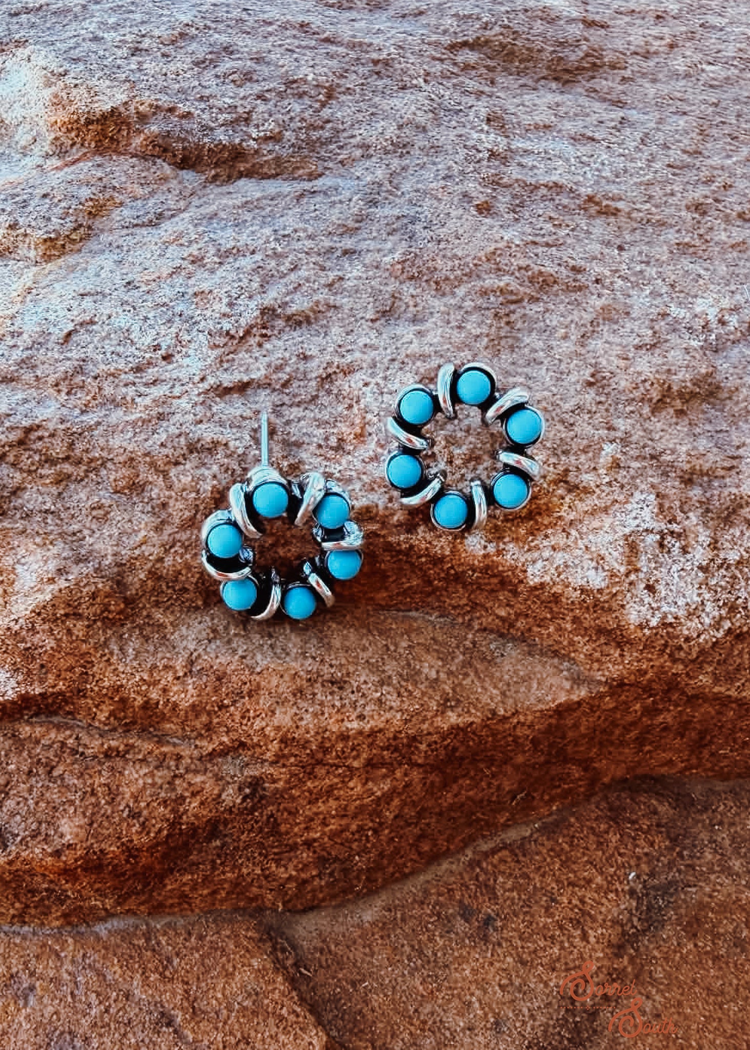 Round Stone Bead Stud Earring Earrings Blue Tortoise