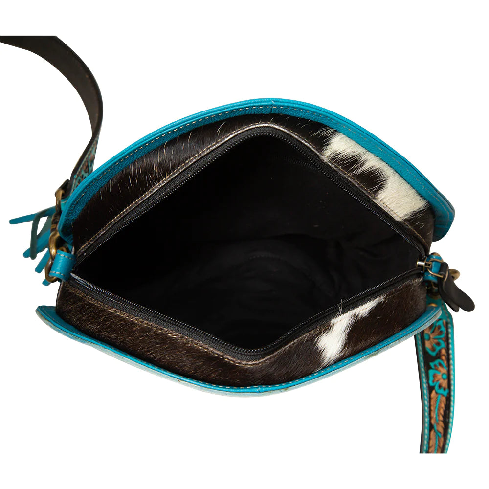 Turquoise Floral Tooled Round Handbag Crossbody Handbag Myra   