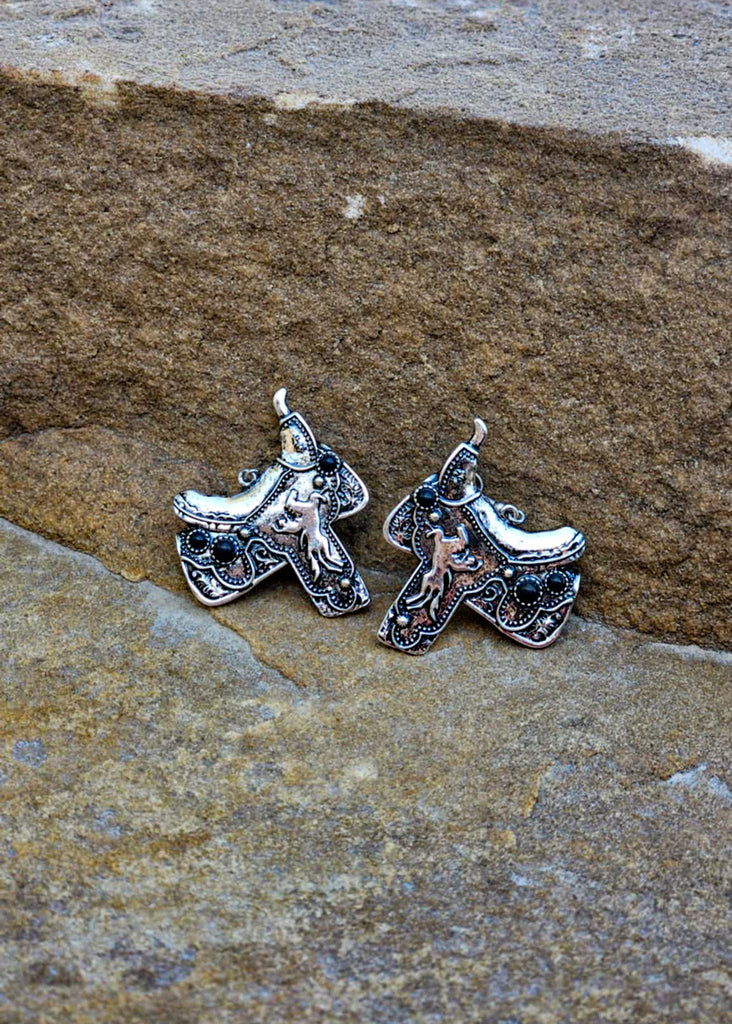 Horse Saddle Dangle Earrings Earrings Blue Tortoise