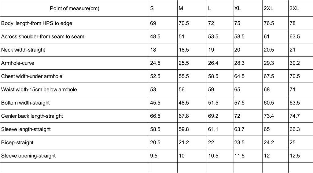 size chart for southwestern pullover