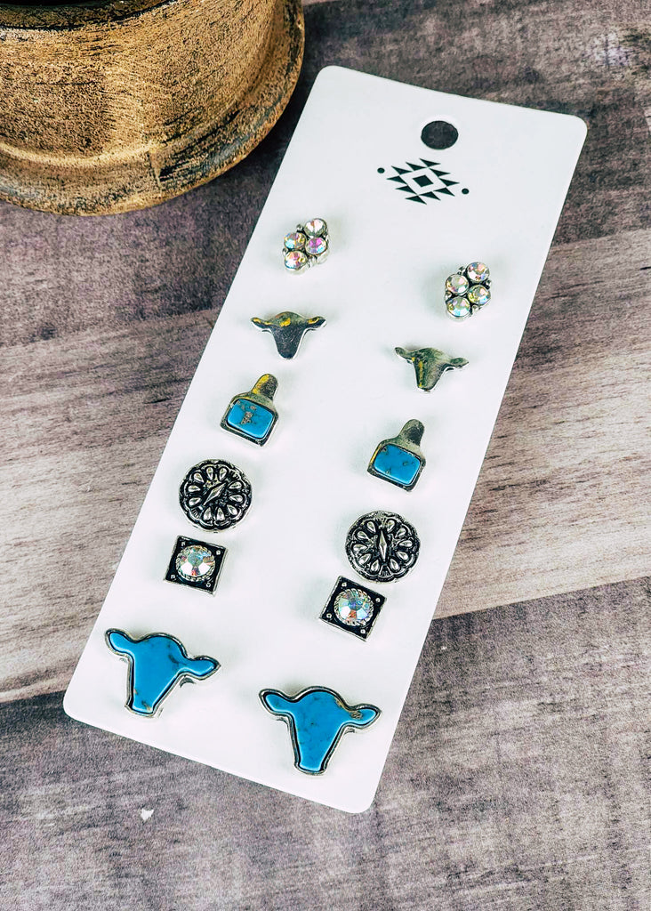 Set of 6 Cow Theme Earring Set [2 Colors] earrings Blue Tortoise   