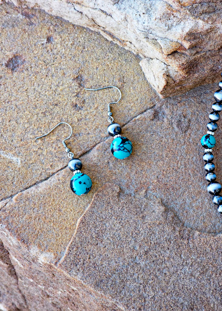 Single Strand Western Days Beaded Necklace Earrings Blue Tortoise