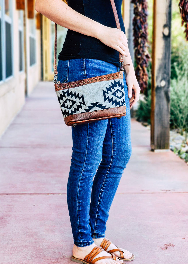 Small Black & Gray Aztec Crossbody Handbag Non Concealed Carry Crossbody American Darling   