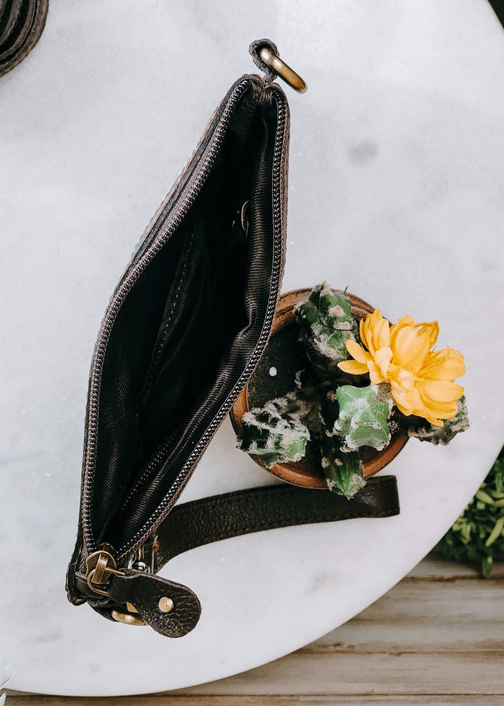 Yellow Floral Tooled Cowhide Crossbody & Wristlet Handbag Crossbody Handbag Sorrel South   