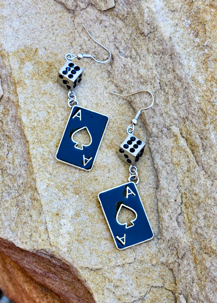 Spade Card With Dice Dangle Earrings Earrings Blue Tortoise