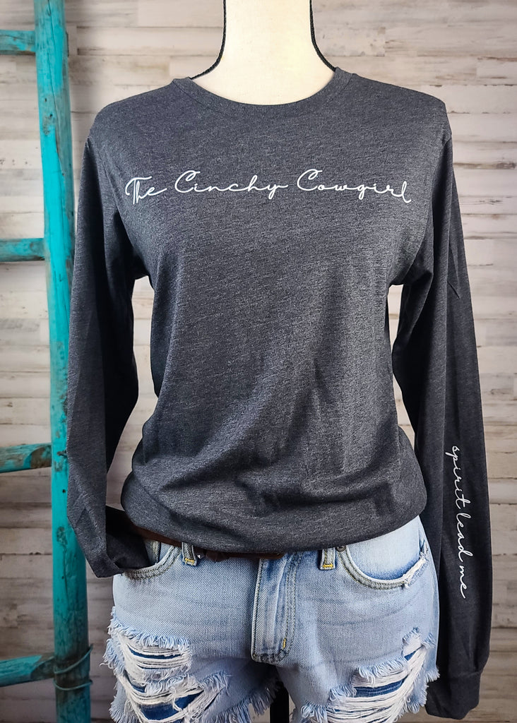 Dark Grey Spirit Lead Me Long Sleeve Graphic Tee graphic tee long sleeve The Cinchy Cowgirl