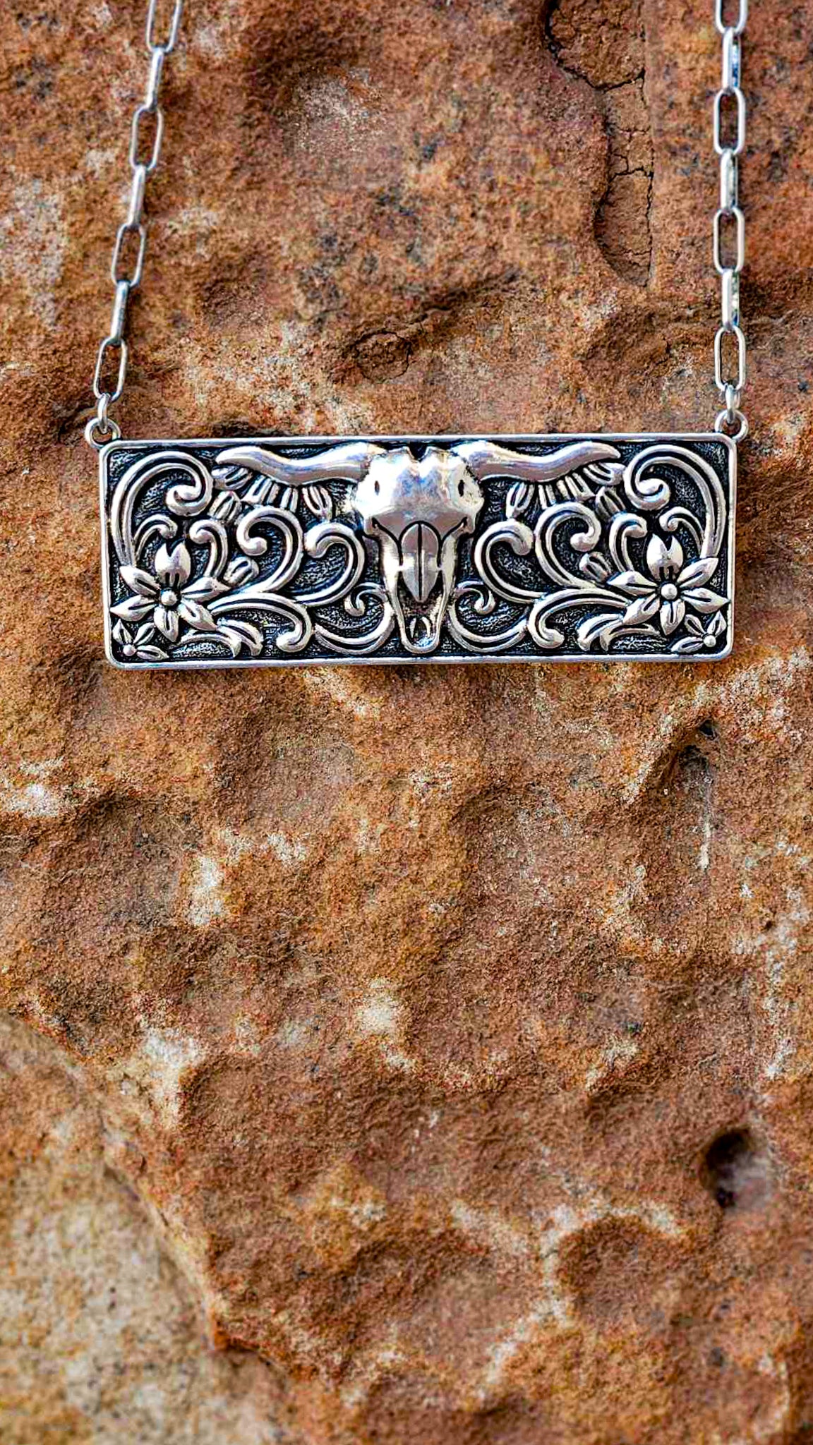 Steer Skull Metal Bar Necklace necklace Blue Tortoise