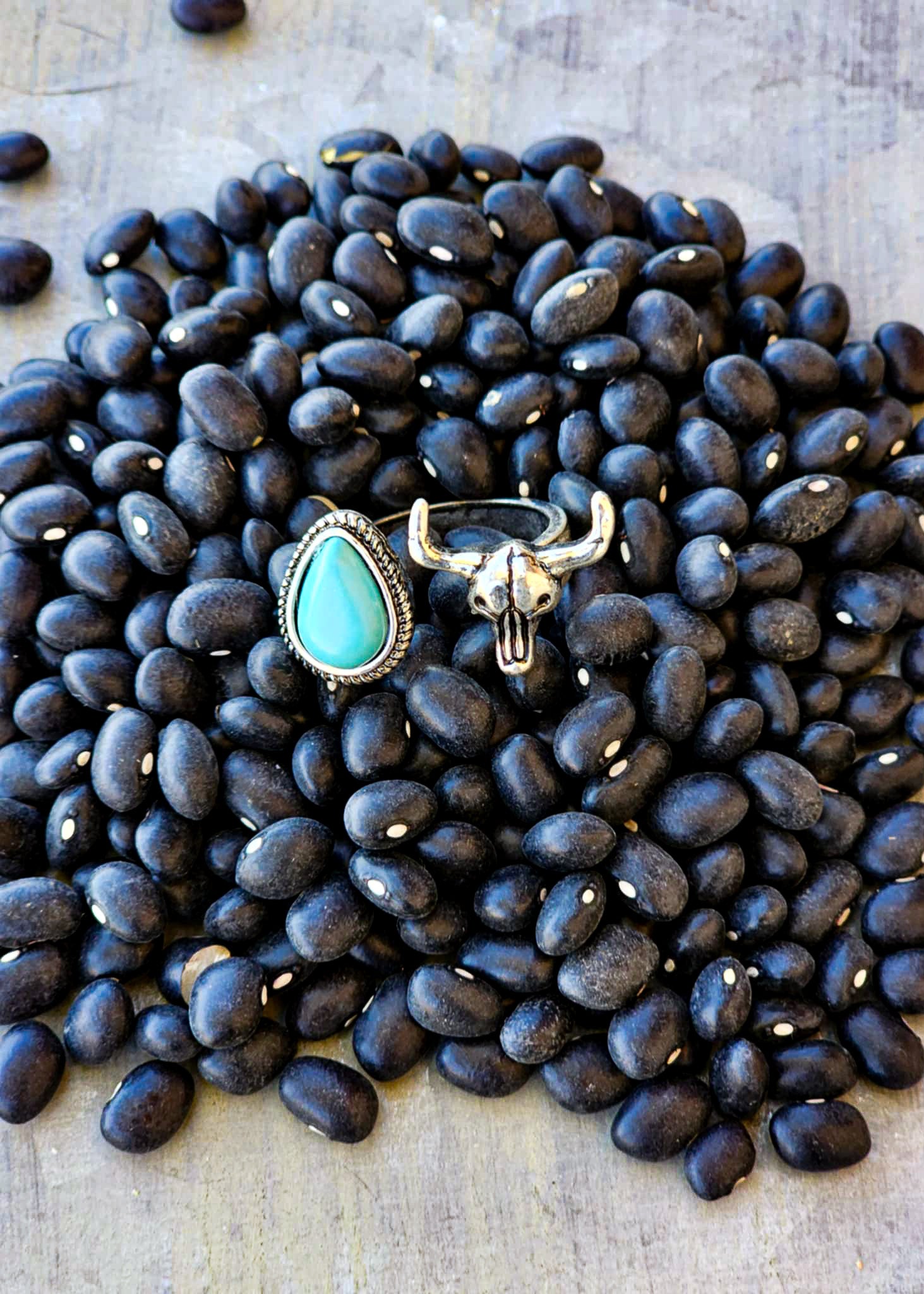 Steer Skull Turquoise Stone Ring rings Blue Tortoise