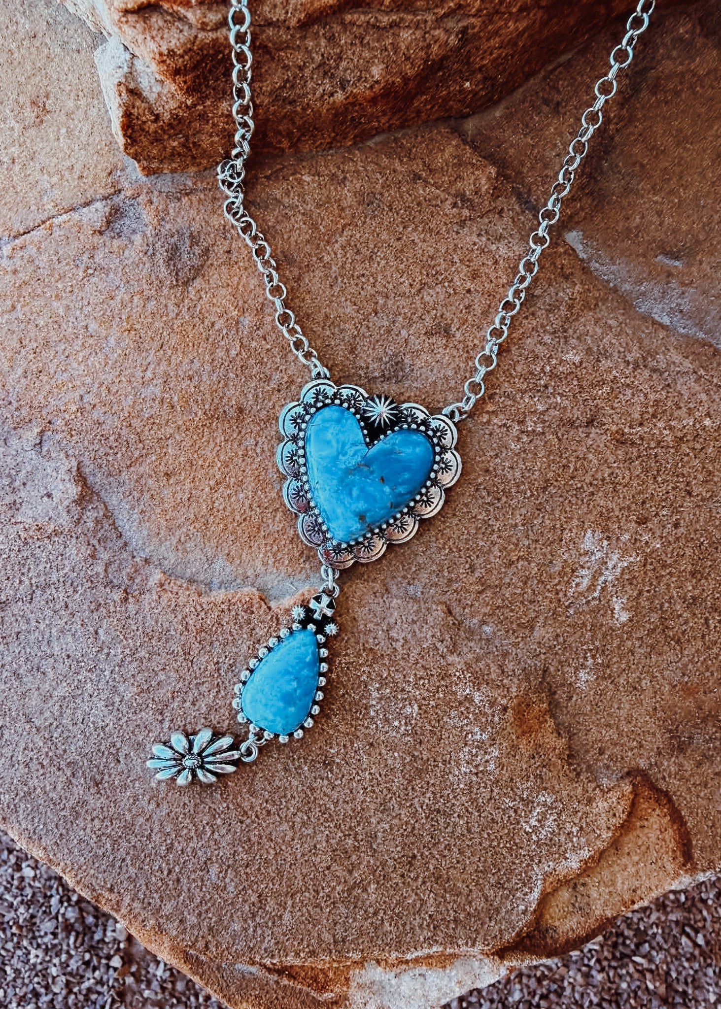 Stone Heart Necklace Necklace Blue Tortoise