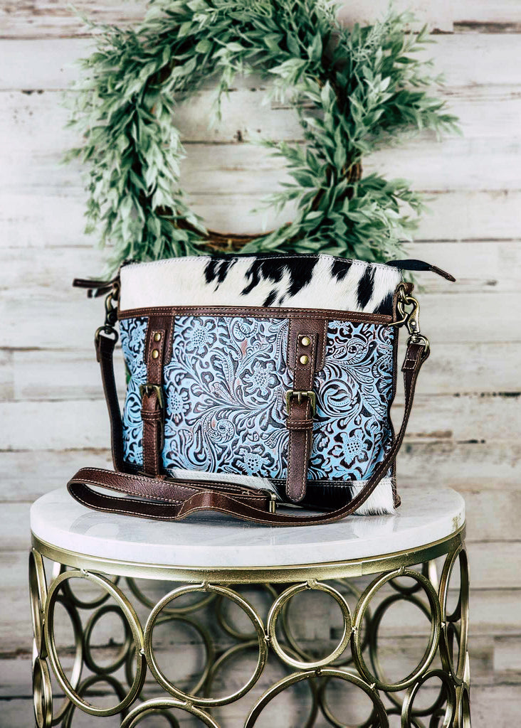 Summer Floral Cowhide Crossbody Handbag