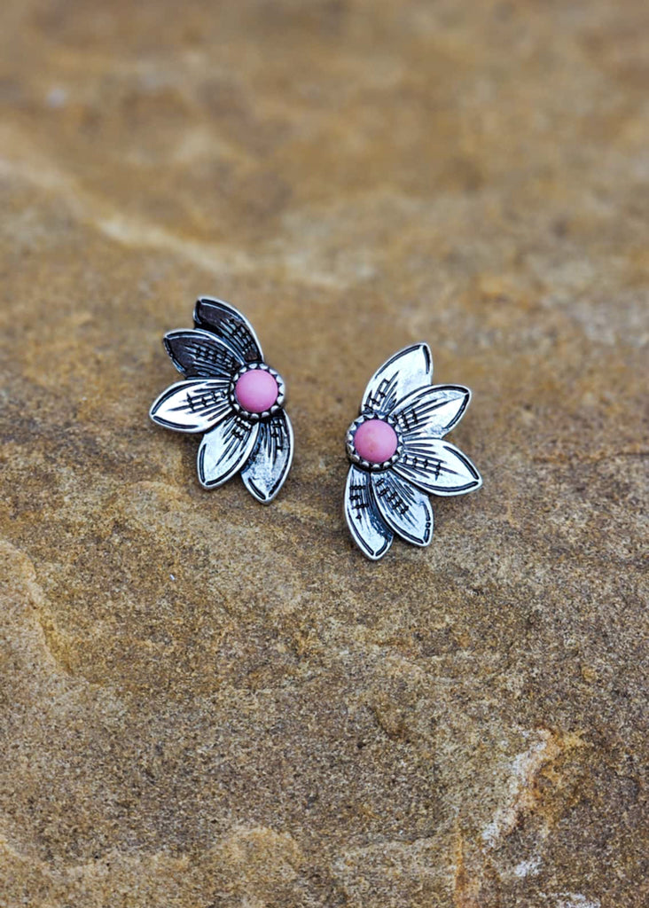 Pink Stone Sunflower Stud Earrings Earrings Blue Tortoise