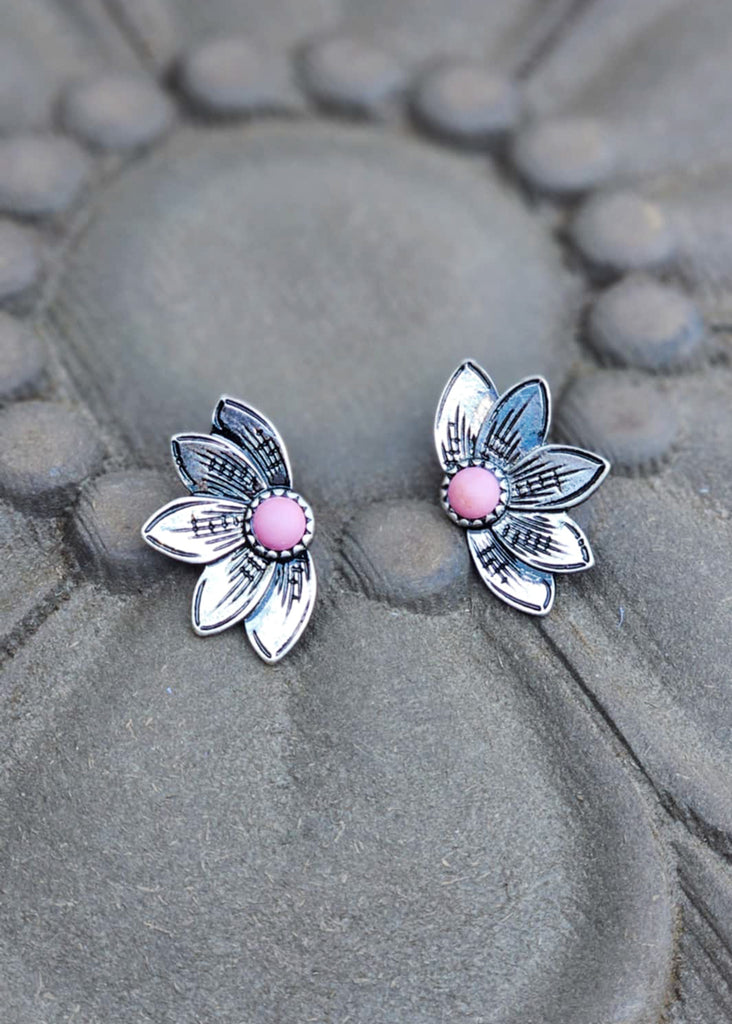 Pink Stone Sunflower Stud Earrings Earrings Blue Tortoise