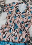 Taupe & Blue Hereford Silky Pajamas - Shorts silky pajamas - shorts The Cinchy Cowgirl (YC)