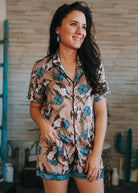 Taupe & Blue Hereford Silky Pajamas - Shorts silky pajamas - shorts The Cinchy Cowgirl (YC)