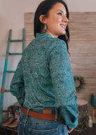 Teal Floral Long Sleeve Button Down YC Long Sleeve Button Down The Cinchy Cowgirl (YC)   