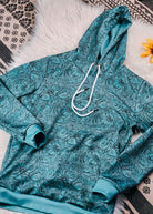 Teal Floral Tooled Hoodie Women's Pullover Hoodie With Drawstring The Cinchy Cowgirl (YC)   