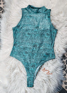 Teal Floral Leather Bodysuit bodysuit The Cinchy Cowgirl (YC)   