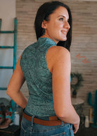 Teal Floral Leather Bodysuit bodysuit The Cinchy Cowgirl (YC)   