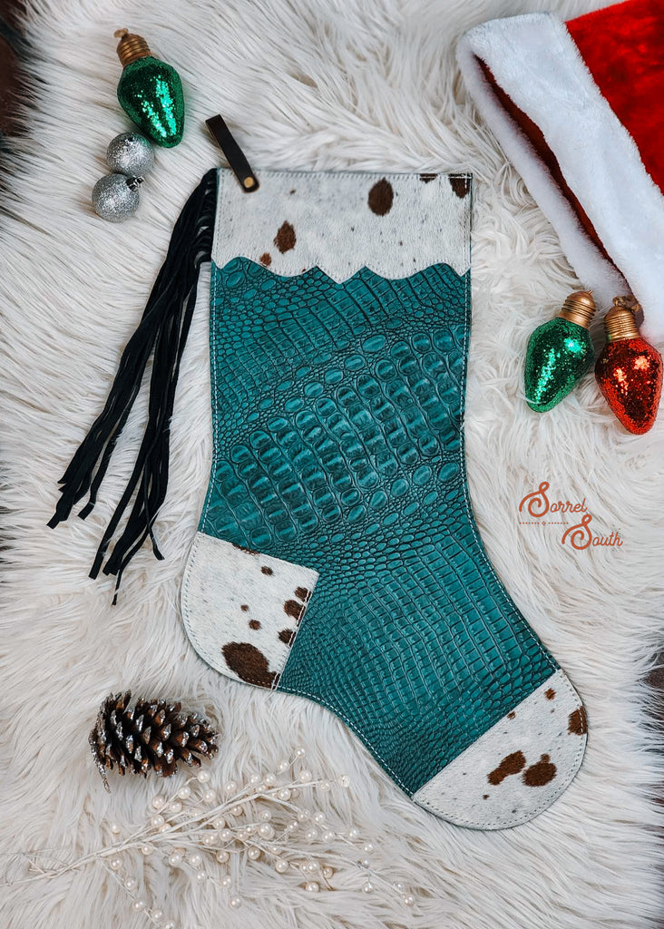 Teal Gator Fringe Large Stocking Stocking Sorrel South   