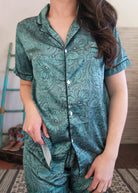 Teal Tooled Floral Silky Pajamas pajamas The Cinchy Cowgirl (YC)   