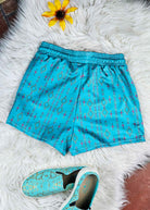 Teal Aztec Drawstring Shorts drawstring shorts The Cinchy Cowgirl (YC)   