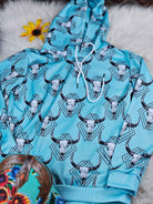 Teal Steer Skull Hoodie Hoodie The Cinchy Cowgirl (YC)   