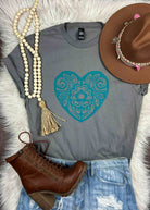 Teal Tooled Heart Short Sleeve Tee tcc graphic tee The Cinchy Cowgirl