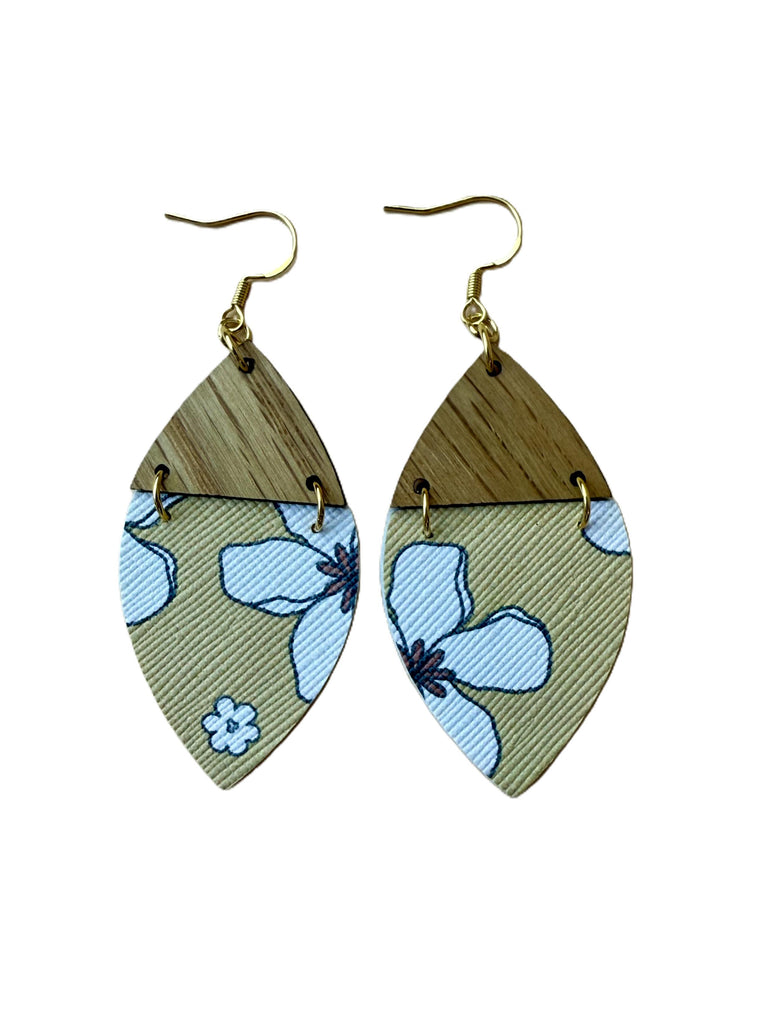 Boho Flowers Teardrop Faux Leather Earring earrings Sassy Sage