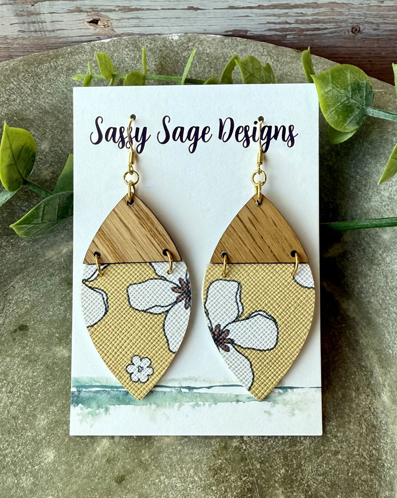 Boho Flowers Teardrop Faux Leather Earring earrings Sassy Sage
