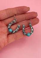 Tooled Turquoise Horseshoe Earrings Earrings The Cinchy Cowgirl (BT)