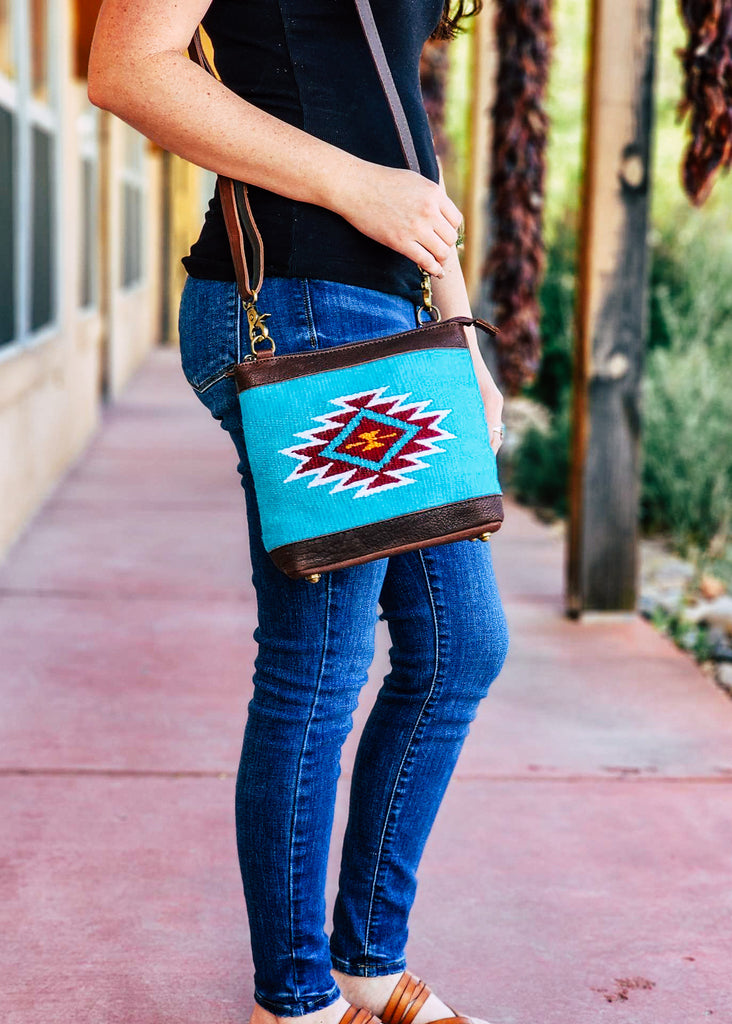 Touch of Turquoise Small Aztec Crossbody Handbag