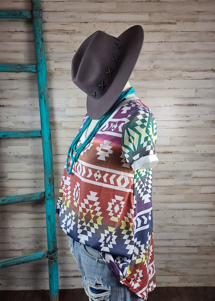 Tribal Print V Neck Tunic Tunic Avery