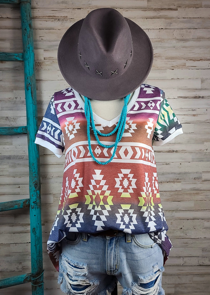 Tribal Print V Neck Tunic Tunic Avery