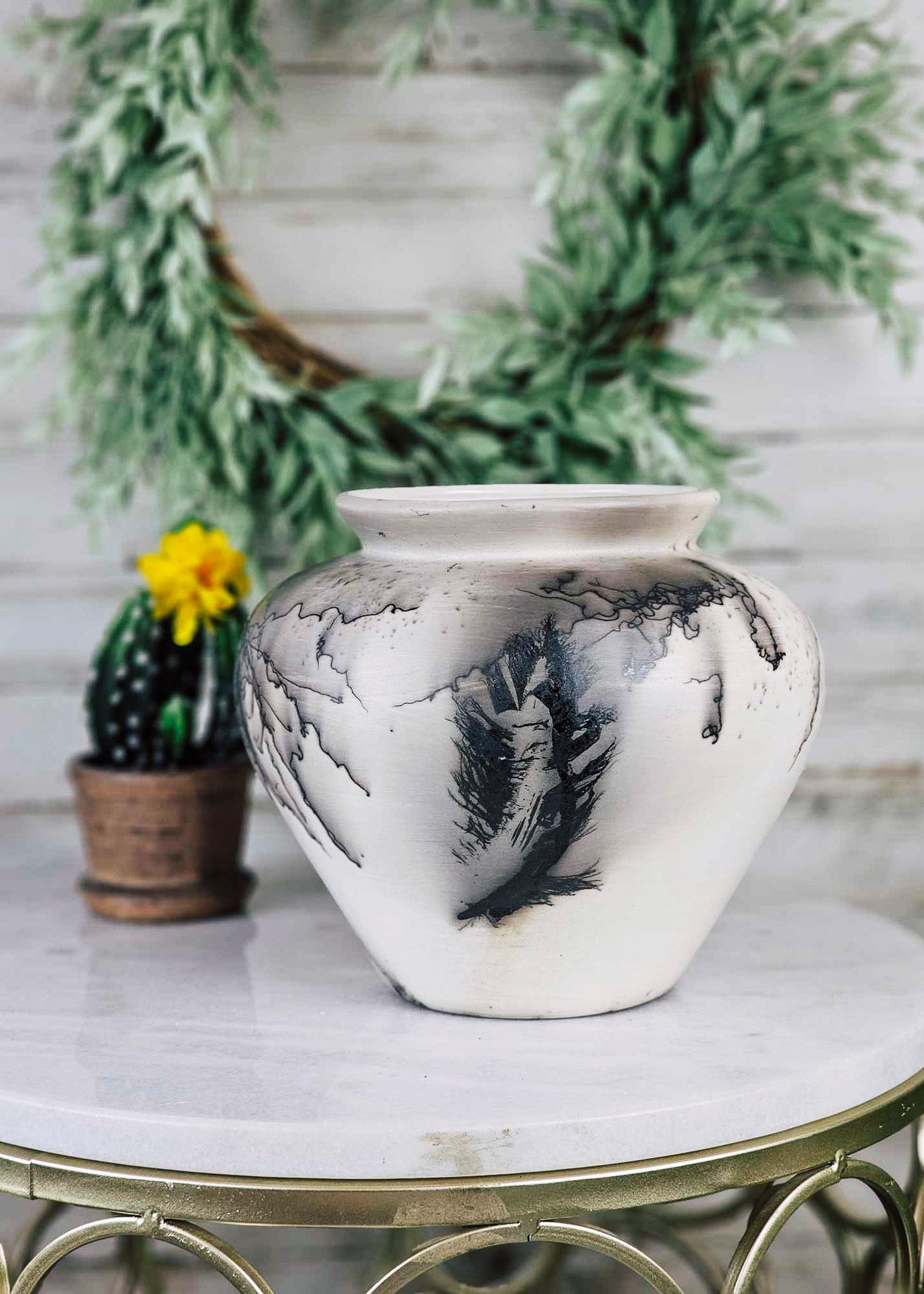 Turkey Feather Horse Hair & Falling Ash Bowl Horse Hair Pottery Mike Tarter   